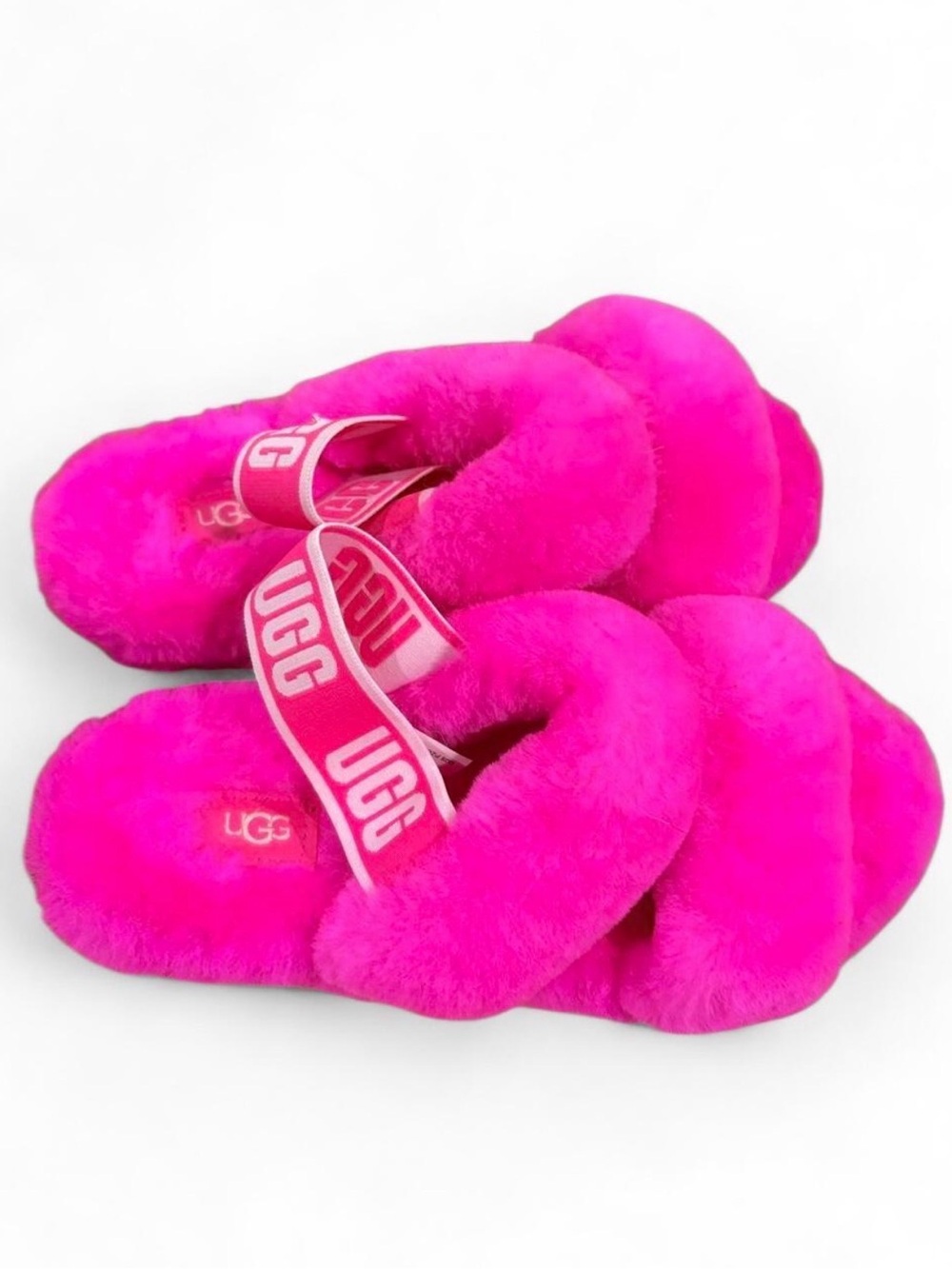 UGG Fuzz Yeah Oh Yeah Slide Slippers- Hot Pink Fluff Size 6